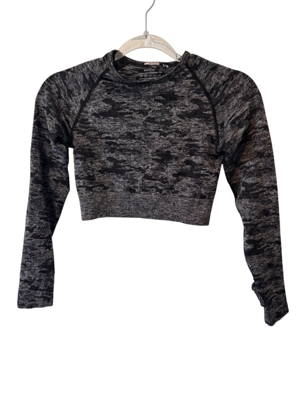 AYBL Black Heather Cropped Long Sleeve Athletic Gym Yoga Work Out Top Size Small